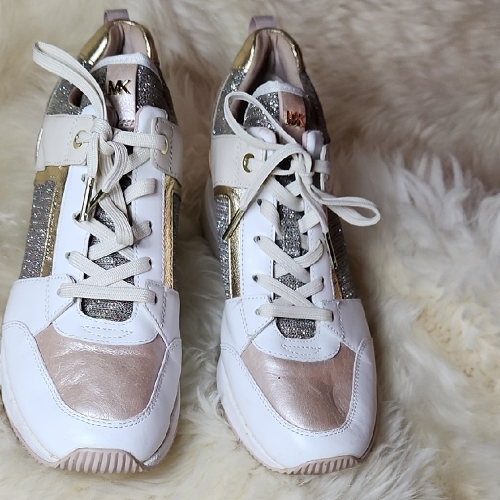 Michael Kors Women's Sneakers - White, Gold, and Silver